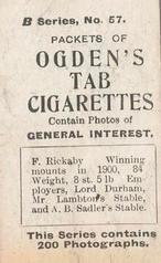 1901 Ogden's General Interest Series B #57 Frederick Rickaby Back