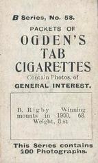 1901 Ogden's General Interest Series B #58 Ben Rigby Back