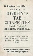 1901 Ogden's General Interest Series B #80 Fred Archer Back