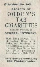 1901 Ogden's General Interest Series B #105 H.M. King Edward Back