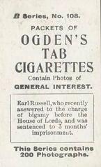 1901 Ogden's General Interest Series B #108 Earl Russell Back