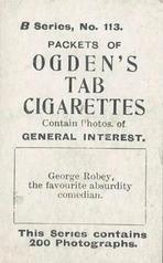 1901 Ogden's General Interest Series B #113 George Robey Back
