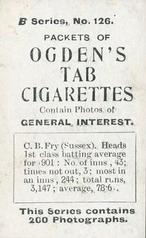 1901 Ogden's General Interest Series B #126 Charles Fry Back