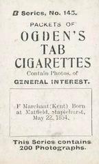 1901 Ogden's General Interest Series B #145 Frank Marchant Back