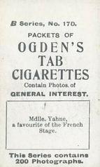 1901 Ogden's General Interest Series B #170 Mademoiselle Yahne Back