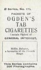 1901 Ogden's General Interest Series B #171 Mdlle. Saharet Back