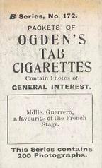 1901 Ogden's General Interest Series B #172 Mdlle. Rosario Guerrero Back