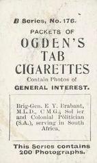 1901 Ogden's General Interest Series B #176 General Edward Yewd Brabant Back