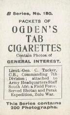 1901 Ogden's General Interest Series B #180 Lieutenant General Tucker Back
