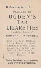 1901 Ogden's General Interest Series B #181 John George Dartnell Back