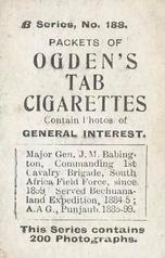 1901 Ogden's General Interest Series B #188 Major General Babington Back