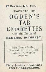 1901 Ogden's General Interest Series B #190 General Louis Botha Back