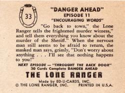 1950 Ed-U-Cards The Lone Ranger (W536-2) #33 Danger Ahead Encouraging Words Episode 11 Back