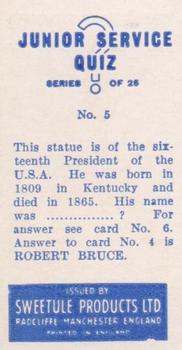 1959 Sweetule Junior Service Quiz #5 Abraham Lincoln Back