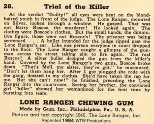 1984 WTW 1940 Gum Inc. Lone Ranger (R83) (Reprint) #28 Trial of the Killer Back