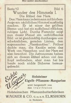 1929 Echte Wagner Wunder des Himmels I (Wonders of the Heavens) Album 2, Serie 10 #6 Die Ratsel des Mars Back