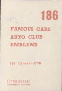 1972 Top Sellers Famous Cars #186 Canada Back