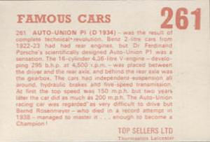 1972 Top Sellers Famous Cars #261 Auto-Union PI Back