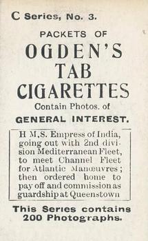 1902 Ogden's General Interest Series C #3 H.M.S. Empress of India Back