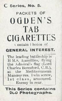 1902 Ogden's General Interest Series C #5 Battleship Flying America’s Flag Back