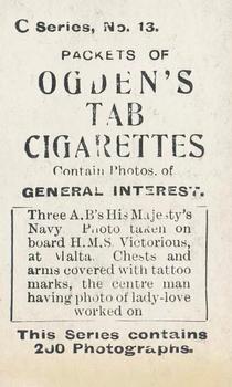 1902 Ogden's General Interest Series C #13 Three A.B.s of H.M. Navy Back