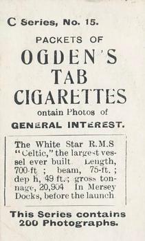 1902 Ogden's General Interest Series C #15 White Star Liner Celtic Back