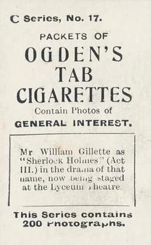 1902 Ogden's General Interest Series C #17 William Gillette Back
