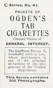 1902 Ogden's General Interest Series C #42 Kaufman Troupe (3) Back