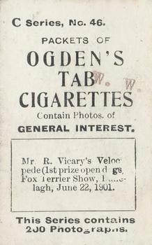 1902 Ogden's General Interest Series C #46 Velocipede Back