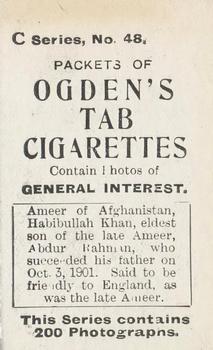 1902 Ogden's General Interest Series C #48 The Ameer of Afghanistan Back