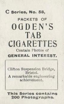 1902 Ogden's General Interest Series C #58 Clifton Bridge Bristol Back