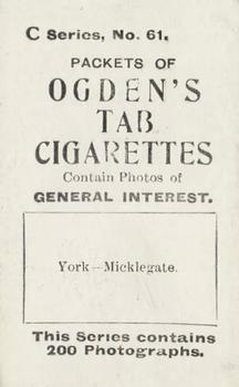 1902 Ogden's General Interest Series C #61 York Micklegate Back