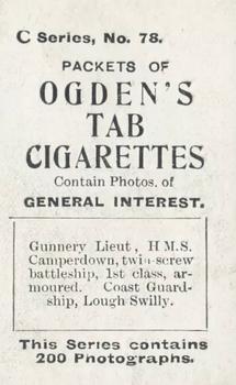 1902 Ogden's General Interest Series C #78 Gunnery Lieutenant, H.M.S. Camperdown Back