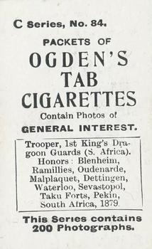 1902 Ogden's General Interest Series C #84 Trooper, 1st King’s Dragoon Guards Back