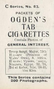 1902 Ogden's General Interest Series C #85 Troop Sergt.-Major, 19th Hussars Back