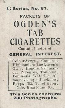 1902 Ogden's General Interest Series C #87 Col.-Sergt., Cameron Highlanders Back