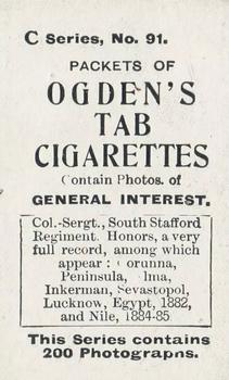 1902 Ogden's General Interest Series C #91 Col.-Sergt., South Stafford Regt. Back