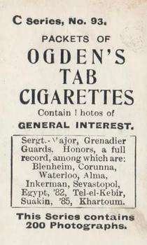 1902 Ogden's General Interest Series C #93 Sergt.-Major, 3rd Grenadier Guards Back