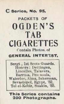 1902 Ogden's General Interest Series C #95 Sergt., 1st Scots Guards Back