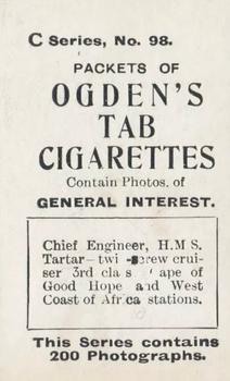 1902 Ogden's General Interest Series C #98 Chief Engineer, H.M.S. Tartar Back
