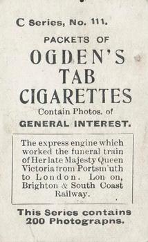 1902 Ogden's General Interest Series C #111 The Victoria Funeral Engine, “Empress” Back