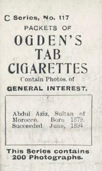 1902 Ogden's General Interest Series C #117 The Sultan of Morocco Back
