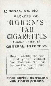 1902 Ogden's General Interest Series C #140 Jan Kubelik Back