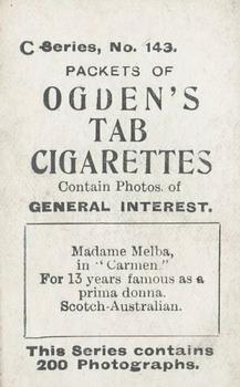 1902 Ogden's General Interest Series C #143 Nellie Melba Back