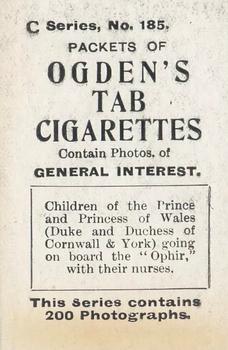 1902 Ogden's General Interest Series C #185 The Princes Boarding the Ophir Back
