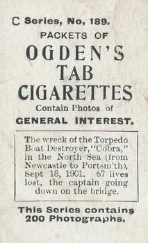 1902 Ogden's General Interest Series C #189 Wreck of the Cobra Back
