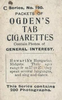 1902 Ogden's General Interest Series C #190 Hogwarth’s Midgets Back