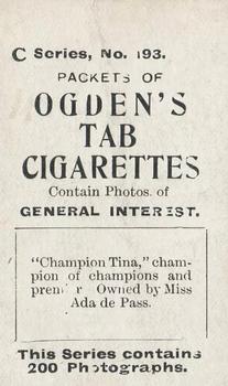 1902 Ogden's General Interest Series C #193 Champion Tina Back