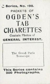 1902 Ogden's General Interest Series C #198 The Great Paris Telescope Back