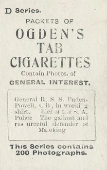 1902 Ogden's General Interest Series D #36 Robert Baden-Powell Back
